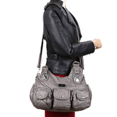 Women Casual Large Capacity PU Leather Shoulder Bag Multi-Pockets Crossbody